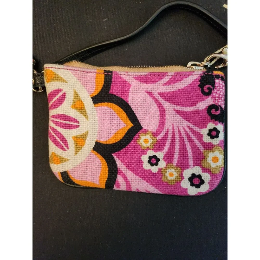 SPARTINA 449 Linen & Leather Small Wristlet Clutch ID Slot Multi Color New NB